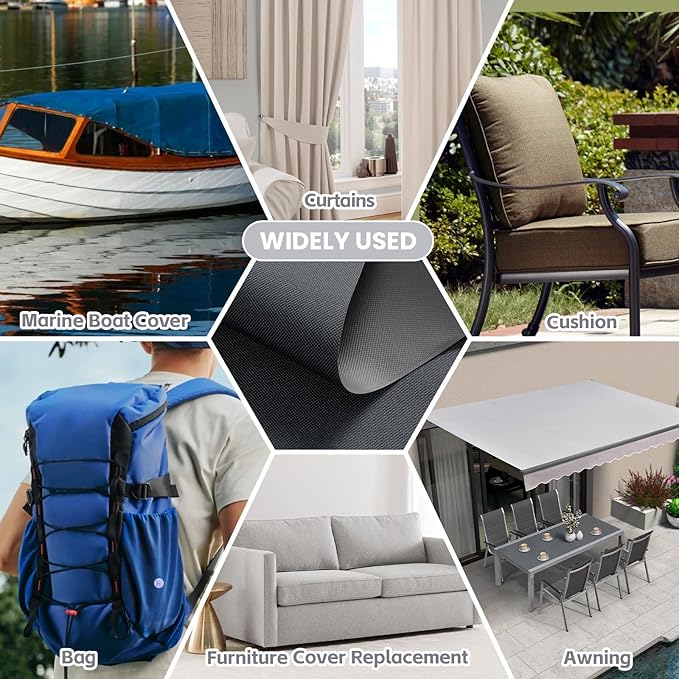 Waterproof Marine Canvas Fabric by The Yard 58"W 600D PVC Backing Water-Resistant Polyester Fabric Upholstery Material for Outdoor Indoor Marine Awning Tent Boat Furniture Cover DIY, 5 Yards Dark Grey