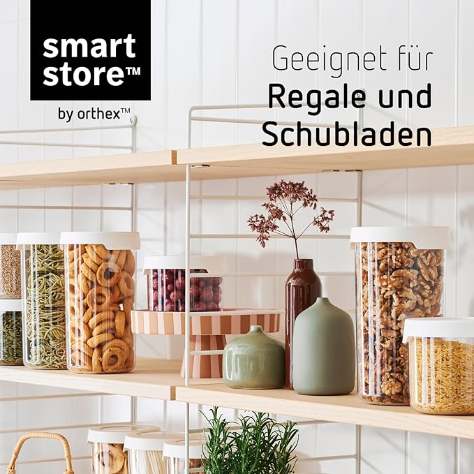 SmartStore Round Clear Dry Food Containers with Lids Starter Set of 6-20% Bio-based Plastic Storage Box with Lid, BPA Free, Dishwasher Safe - Kitchen Storage Containers 4x 0.75L, 2x 1.45L