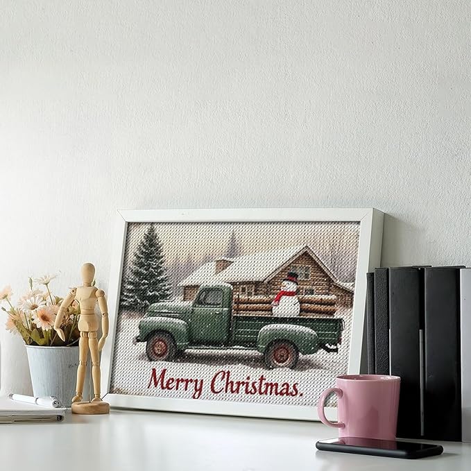 AIVKIEJK Diamond Painting Kits for Adults - Christmas Truck with Snowman & Cabin Winter Painting DIY 5D Full Drill Diamond Dots Paintings with Diamonds Gem Art and Crafts Home Decor 8"x12"