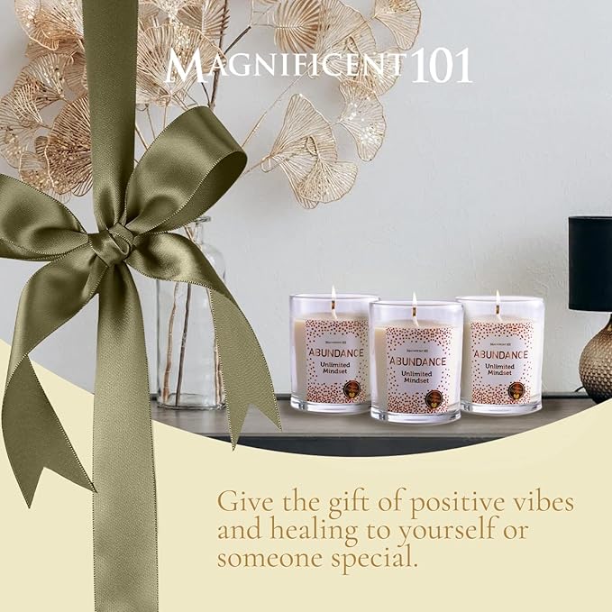 MAGNIFICENT 101 Abundance Mindset Smudge Candle Set - 3.5 Oz Each (3 Pack) - Abundance Unlimited Mindset - 42 Hr Burn for Energy Cleansing & Manifestation