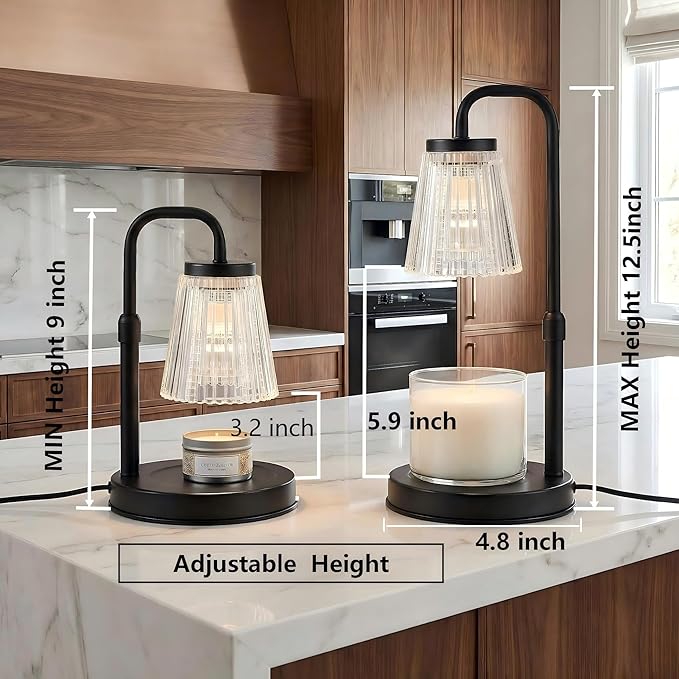 Candle Warmer Lamp with Timer Dimmable,Wireless Remote Control Candle Warmer, Height Adjustable Wax Warmer Lamp for Jar Candles,Gifts for Women/Mom,House Warming Gifts New Home Decor. (Black)