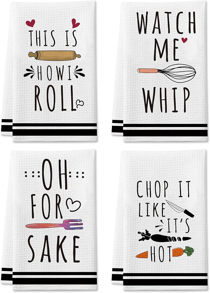 DETIHO Cute Kitchen Towels, Funny Dish Towels Tea Towels for Kitchen Baking, Baking for Women Mom, Drying Decor Accessories (A08)