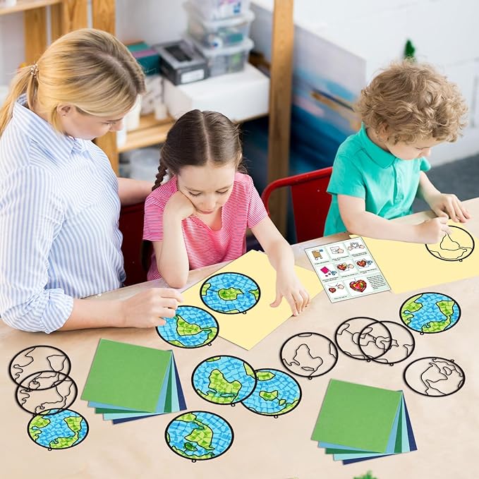 Qyeahkj 36 Set Happy Earth Day Suncatchers Crafts for Kids DIY April 22 Window Tissue Paper Craft Kit Hanging Decor for Earth Day Classroom Home Activity Art Project Birthday Party Favor