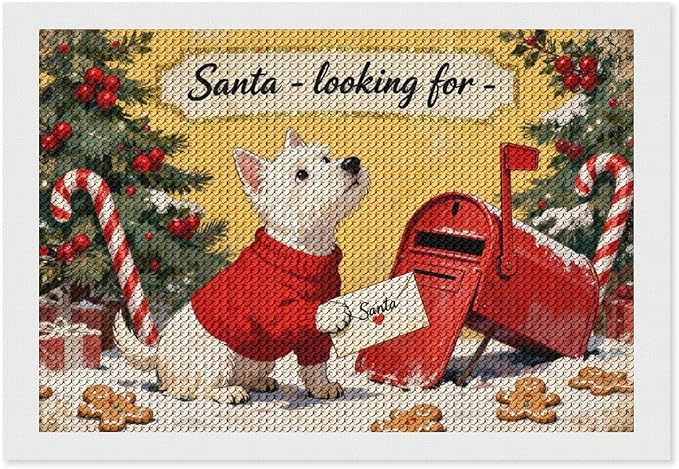 Diamond Painting Kits for Adults - Cute Scottish Terrier Christmas Westie Dog Holding Santa Letter Painting DIY 5D Full Drill Diamond Dots Paintings with Diamonds Gem Art And Crafts Home Decor 8"x12"