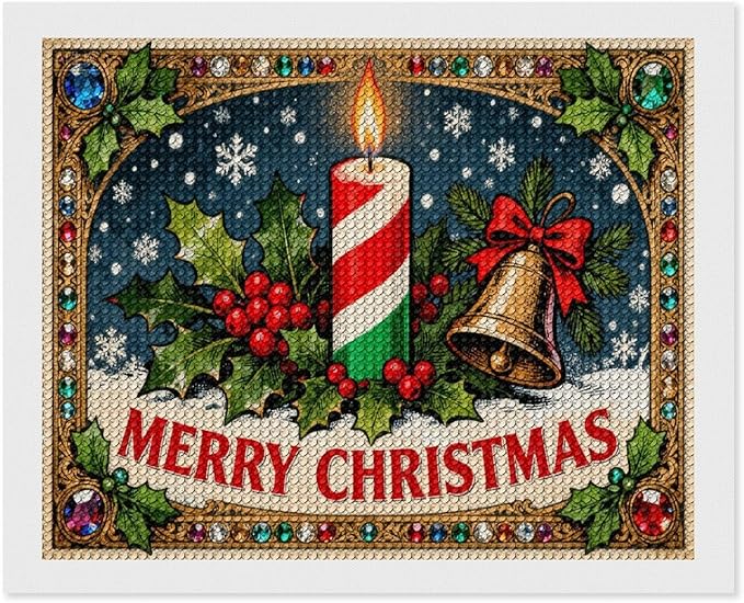 AIVKIEJK Diamond Painting Kits for Adults - Merry Christmas Candle & Holly Accents Painting DIY 5D Full Drill Diamond Dots Paintings with Diamonds Gem Art and Crafts Home Decor 16"x20"