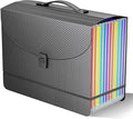 Expanding File Folder/Accordion File Organizer/Portable File Box with 13 Pockets,Fun Storage Filing Folders with Handle,Perfect for Standing and Carrying,A4/Letter Size,Colored Tabs,Black Diamond