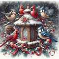 Winter Diamond Painting Kits for Adults Beginners,DIY Cardinal Birds Diamond Art,5D Full Round Drill Diamond Dot Gem Art Kits, Home Wall Decor 14x14 Inch