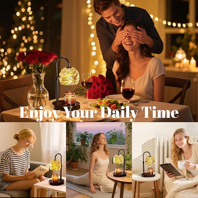Candle Warmer Lamp with Timer Dimmer, Electric Candle Warmer with Adjustable Height for Home Decor, Valentines Birthday Gifts for Women Men Mom, Wax Melter for All Jar Sizes, 2Bulbs,Black