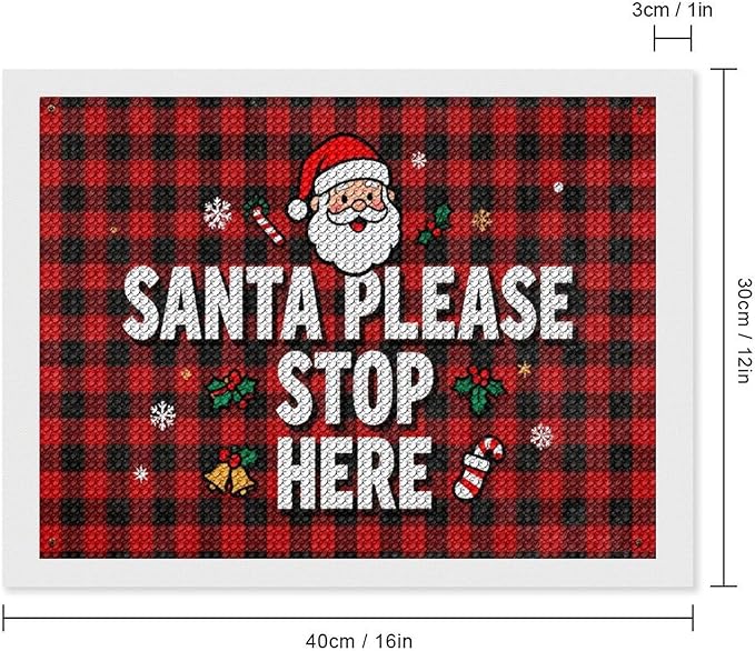 AIVKIEJK Diamond Painting Kits for Adults - Holly & Stars, Santa Please Stop Here Painting DIY 5D Full Drill Diamond Dots Paintings with Diamonds Gem Art and Crafts Home Decor 12"x16"