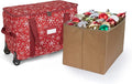 Covermates Keepsakes Rolling Adjustable Ornament Storage Bag – Heavy-Duty Polyester, FlexGrid Trays & Padded Dividers – Protective Holiday Organizer with Wheels, Handles & ID Window, Red Snowflake