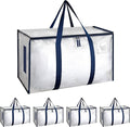 Simple Deluxe 4 Pack Extra Large Moving Bags with Lids, Reinforced Handles and Zippers, Heavy Duty Storage Tote for Moving Travel Camping Space Saving, White