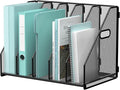 Gawerk Desktop File Magazine Folder Holder 5 Vertical Compartments, Desk Organizer Vertical Magazine Folder Organize with Side Handles, for Office Home School, Black