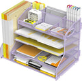 YINGHUA 5 Tier Paper Tray Letter Organizer with Top 6 Adjustable Compartments and File Holder - Paper Sorter Office Desktop Accessories with Handles for Document,Mail,School Supplies Storage,Purple
