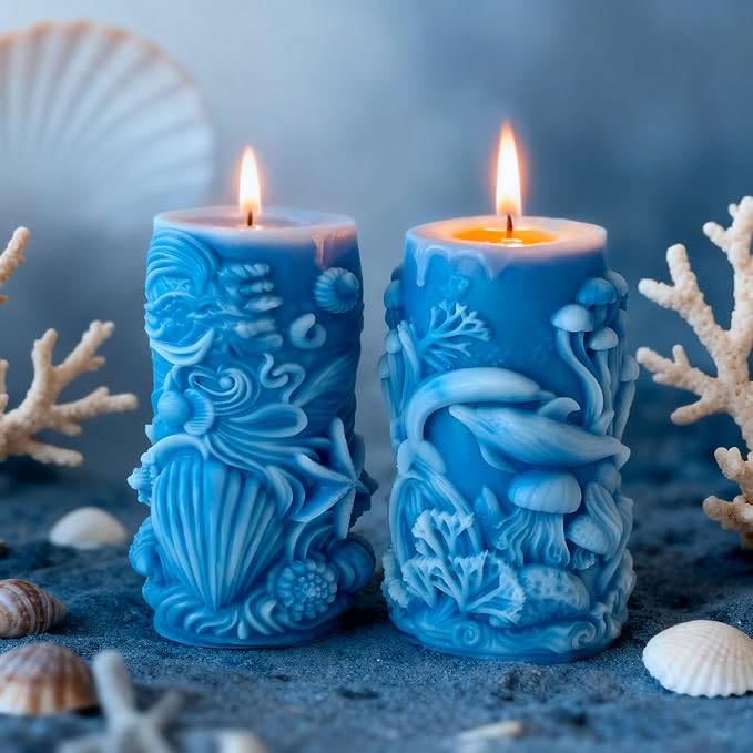 Ocean Animal Cylinder Candle & Resin Mold - Resin Casting Silicone Molds for Home Decor & Candle Making Wave Spiral Mold