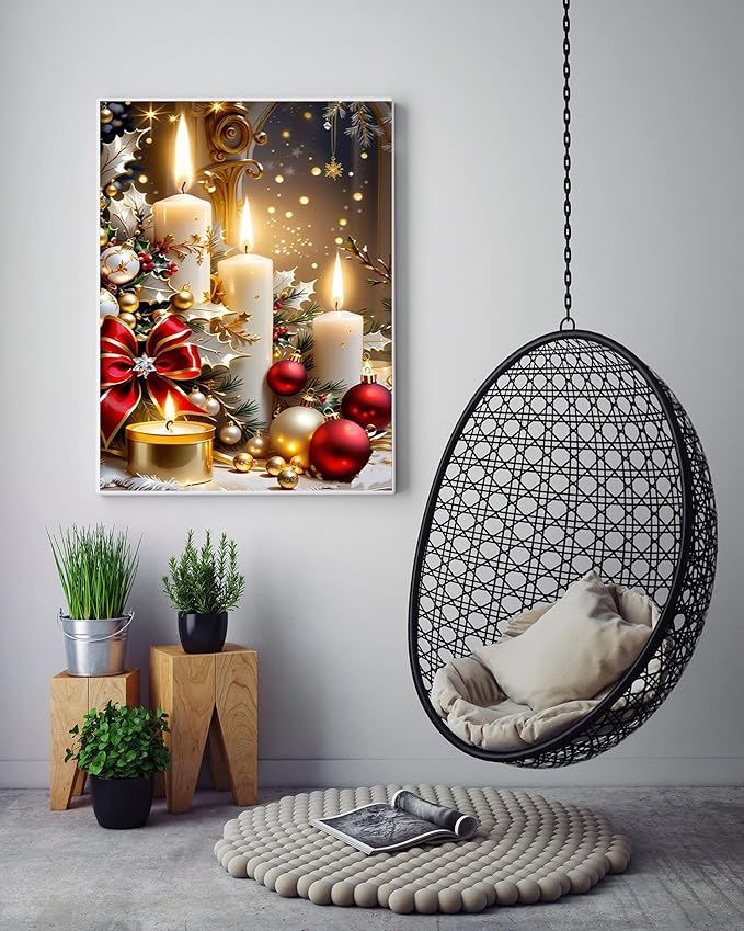 AREOPNMG Christmas 5D Diamond Painting Kits for Adults Beginners,DIY Winter Candles Diamond Art,Full Round Drill Diamond Dot Gem Art Kits,Sweet Home Wall Decor 12x16 Inch