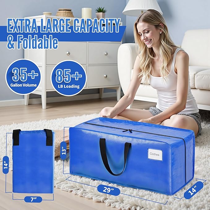 BAGAIL Heavy Duty Moving Bags with Strong Handle, Extra Large Moving Boxes, Storage Tote for Clothes, College Moving Supplies(Blue, Backpack, 8 Pack)