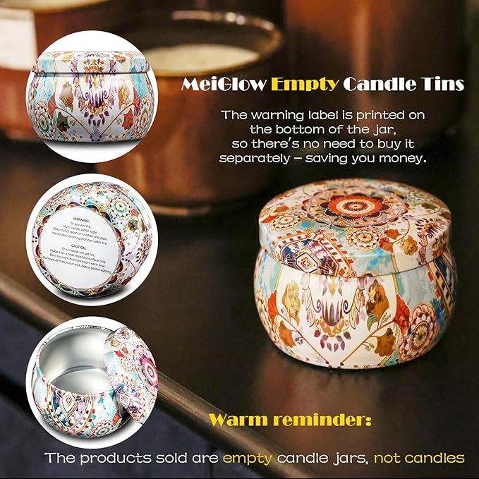 MeiGlow Empty Candle Tins for Making Candles, 24 Pack 3 oz with Lids, Cotton Wicks, Wick Stickers and Holders
