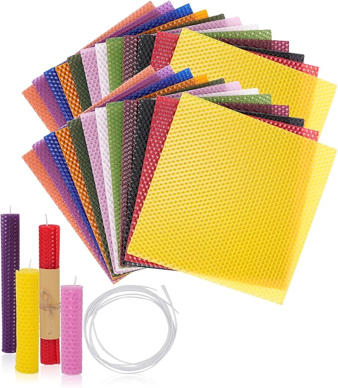 24 Pack 8*8 Inch Beeswax Candle Making Kit for Kids - 24 Pack 10x8 Inch Beeswax Sheets Candles Making Kit Supplies - Perfect DIY Craft Gift for All Ages,Create Beautiful, All-Natural Candles at Home