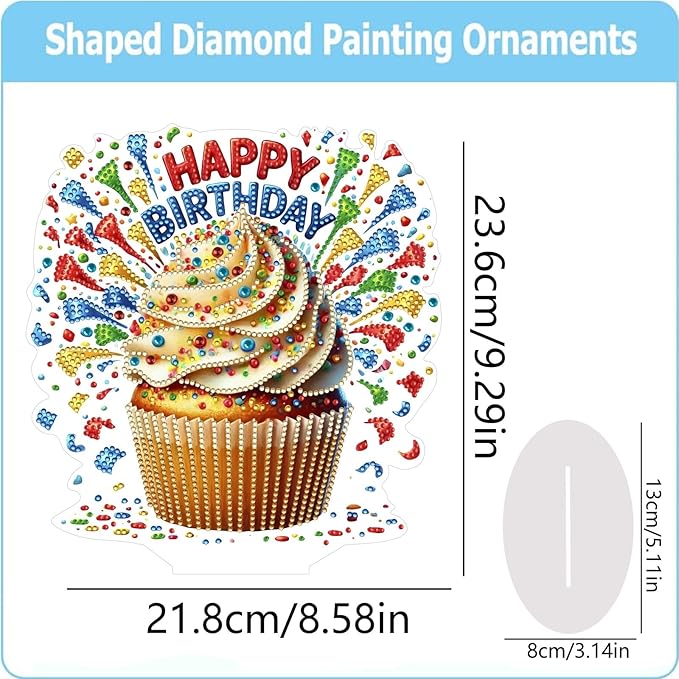 ARTopet DIY Diamond Desktop Ornament PET Irregular Shape Special Shaped Crystal Double Sided Pattern Single Sided Diamond Art Painting Tabletop Home Ornaments Decor-Birthday Cupcake