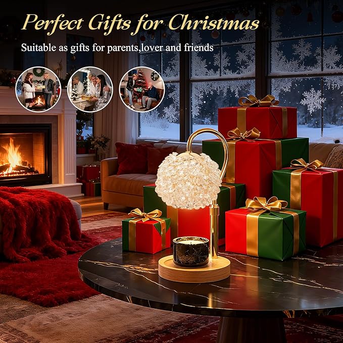Luxury Candle Warmer Lamp with Timer & Dimmable Brightness, Crystal Gemstone Shade & Premium Base - Adjustable Wax Melt Warmer for Home Decor