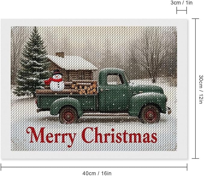 AIVKIEJK Diamond Painting Kits for Adults - Christmas Truck with Snowman & Cabin Winter Painting DIY 5D Full Drill Diamond Dots Paintings with Diamonds Gem Art and Crafts Home Decor 12"x16"