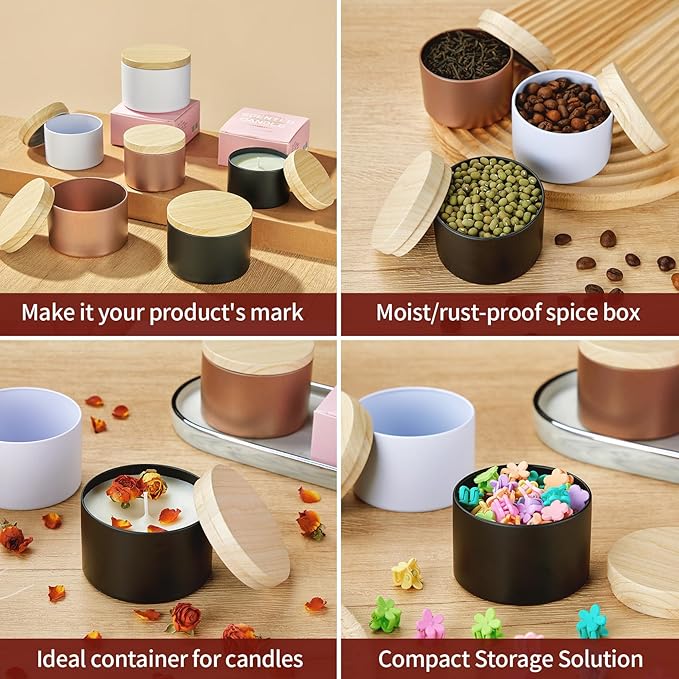 MGLIFEUL Candle Tins Jars Container Vessels for Making 4 8 Oz Rose Glod Empty Candle Tins Can Gift Box Packaging With Lid Wax Container Bulk Making Diy Candle Supplies Accessories(Rose Glod,4oz,24pcs)