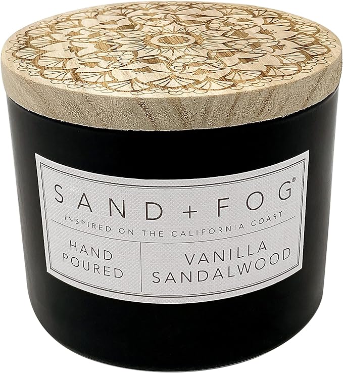 Sand + Fog Scented Candle - Vanilla Sandalwood – Additional Scents and Sizes – 100% Cotton Lead-Free Wick - Luxury Air Freshening Jar Candles - Perfect Home Decor – 12oz