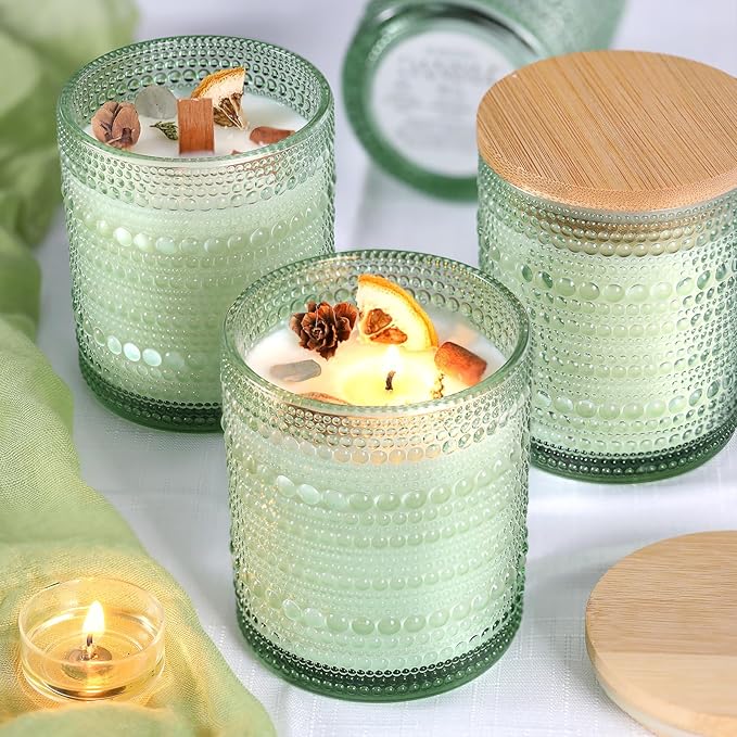DARJEN 12 Pack Green Candle Jars for Making Candles- 8 OZ Empty Glass Candle Making Jars with Bamboo Lids and Labels, Candle Containers Candle Making Jars for DIY Gifts