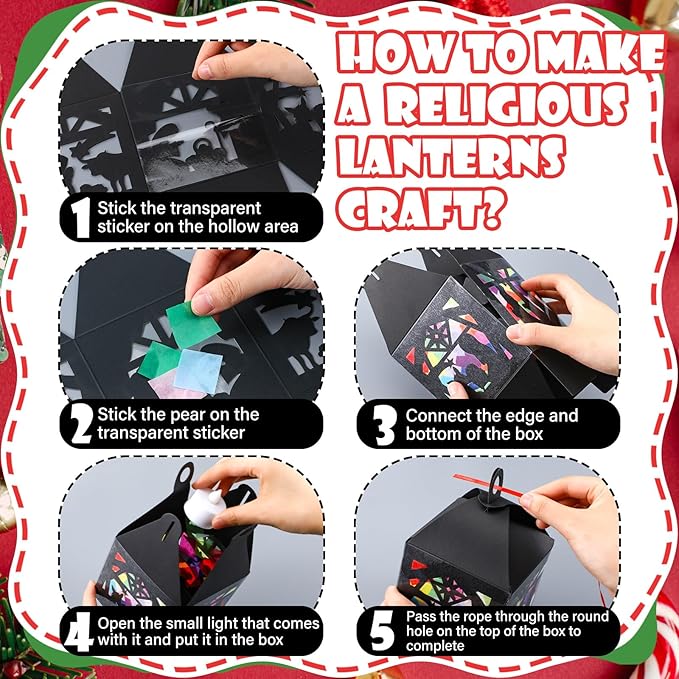 Simgoing 12 Sets Christmas Nativity Lanterns Crafts with LED Candles Lights Christmas Tissue Paper Crafts Kits DIY Birth of Jesus Religious Lanterns for Xmas Party Decor Classroom Activities