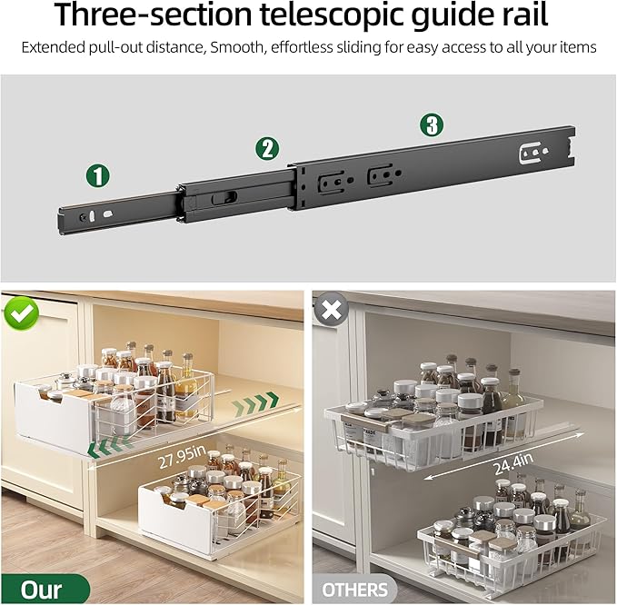 NETEL Pull Out Cabinet Organizer, 4 Pack No Drill Slide Out Drawers for Kitchen Cabinets, Metal Pantry Pull Out Shelves, Kitchen Cabinet Organizer, Pull Out Home Organizers,11.8"W X 15.7"D X 6.9"H