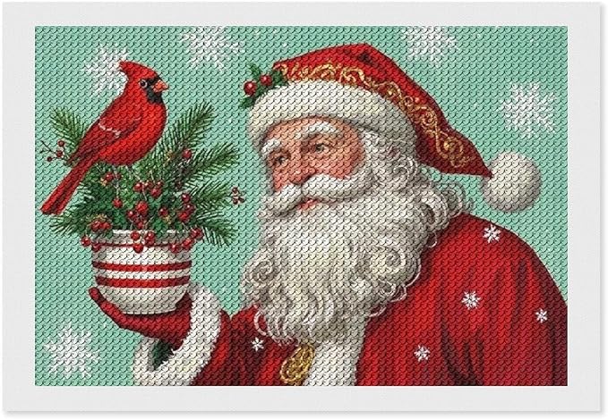 Diamond Painting Kits for Adults - Santa Claus & Red Bird Reindeer Christmas Berry Pine Cone Painting DIY 5D Full Drill Diamond Dots Paintings with Diamonds Gem Art And Crafts Home Decor 8"x12"