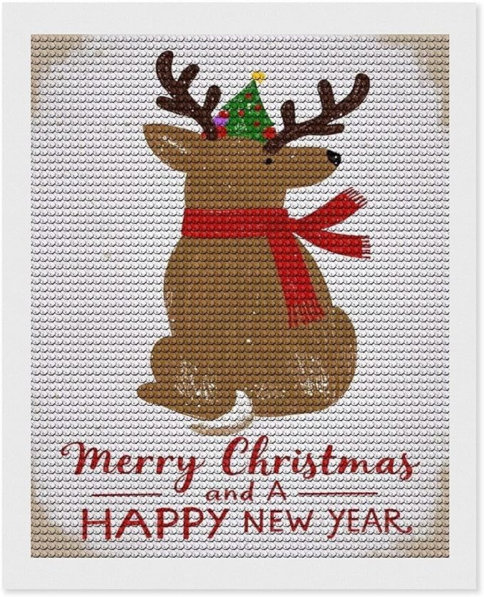 Diamond Painting Kits for Adults - Merry Christmas And Happy New Year Red Antlers & Scarf Painting DIY 5D Full Drill Diamond Dots Paintings with Diamonds Gem Art And Crafts Home Decor 16"x20"