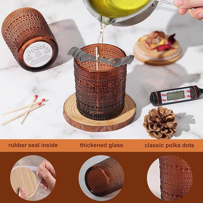DARJEN 12 Pack Amber Candle Jars for Making Candles- 8 OZ Empty Glass Candle Making Jars with Bamboo Lids and Labels, Candle Containers Candle Making Kits for DIY Gifts