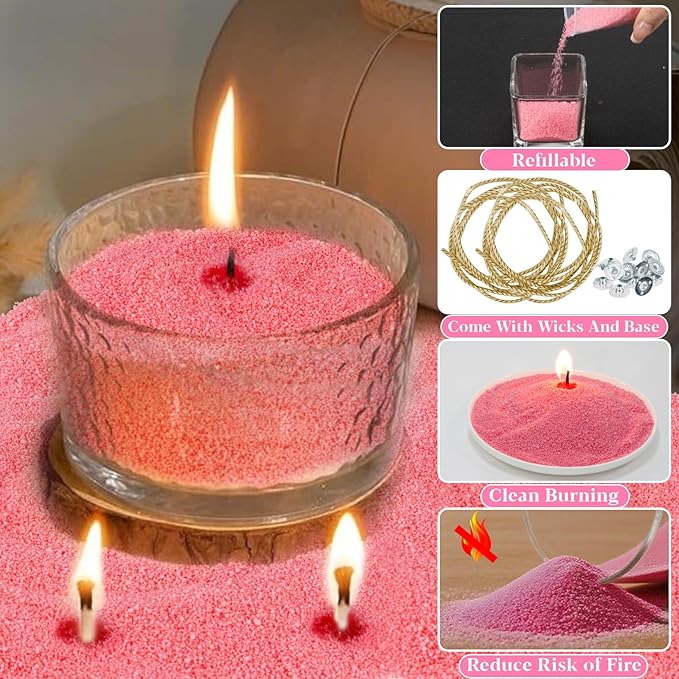 Sukh Pink Candle Sand Wax with Wicks and Wick Tabs- 450g DIY Pearled Candle Wax, Refillable Pearled Sand Candles with Wicks, for Valentine's Day, Wedding, Dating