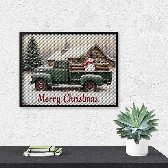 AIVKIEJK Diamond Painting Kits for Adults - Christmas Truck with Snowman & Cabin Winter Painting DIY 5D Full Drill Diamond Dots Paintings with Diamonds Gem Art and Crafts Home Decor 12"x16"