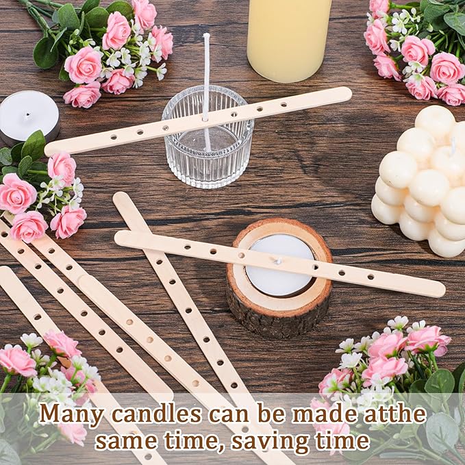 Wooden Candle Wick Holders, 50 PCS 7 Holes Multiwick Centering Device, Candle Making Wick Bars for Large Containers and DIY Wax Crafting Supplies