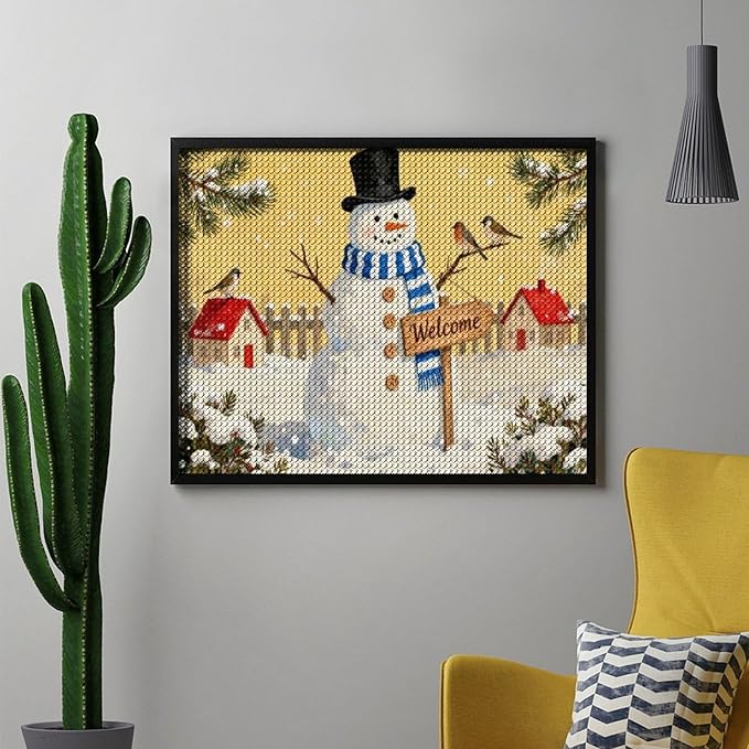 AIVKIEJK Diamond Painting Kits for Adults - Christmas Welcome Snowman Winter Christmas Painting DIY 5D Full Drill Diamond Dots Paintings with Diamonds Gem Art and Crafts Home Decor 16"x20"