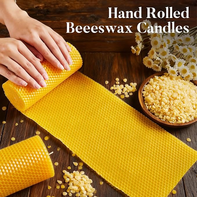 Beeswax Pillar Candles, 3x6 Inch -Set of 3 Hand-Rolled Honeycomb Candle - Long Burning 270+ Hours, Dripless Smokeless Unscented Handmade Beeswax for Home Decor, Prayer, Wedding,SPA