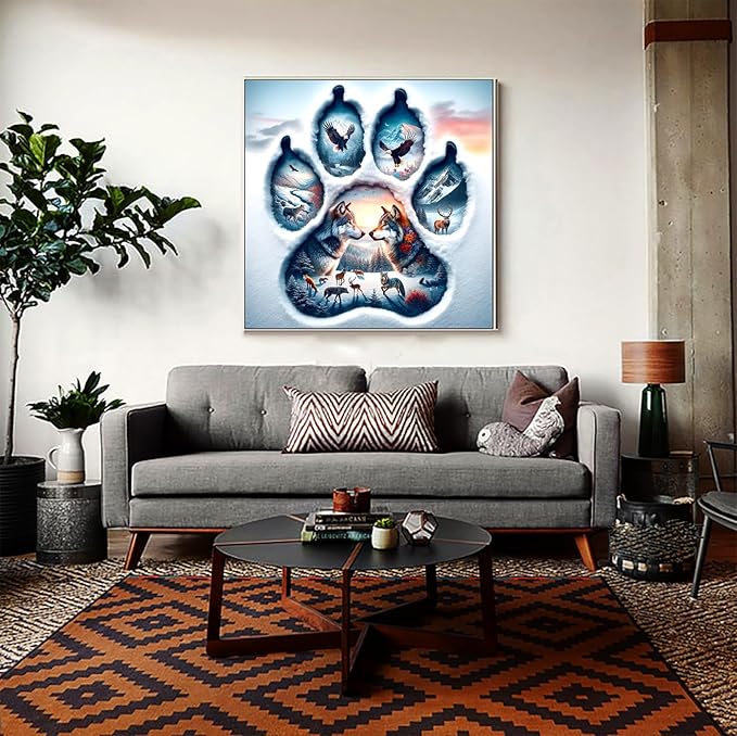 APTDYIGL 5D Winter Wolf Diamond Painting Kits for Adults Beginner,DIY Animal Diamond Art Kits for Adults,Round Full Drill Diamond Dots with Gem Art Kits,Home Wall Decor 13.7X13.7inch