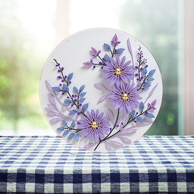 ARTopet DIY Diamond Desktop Ornament PET Irregular Shape Special Shaped Crystal Double Sided Pattern Single Sided Diamond Art Painting Tabletop Home Ornaments Decor (Purple Flowers01)