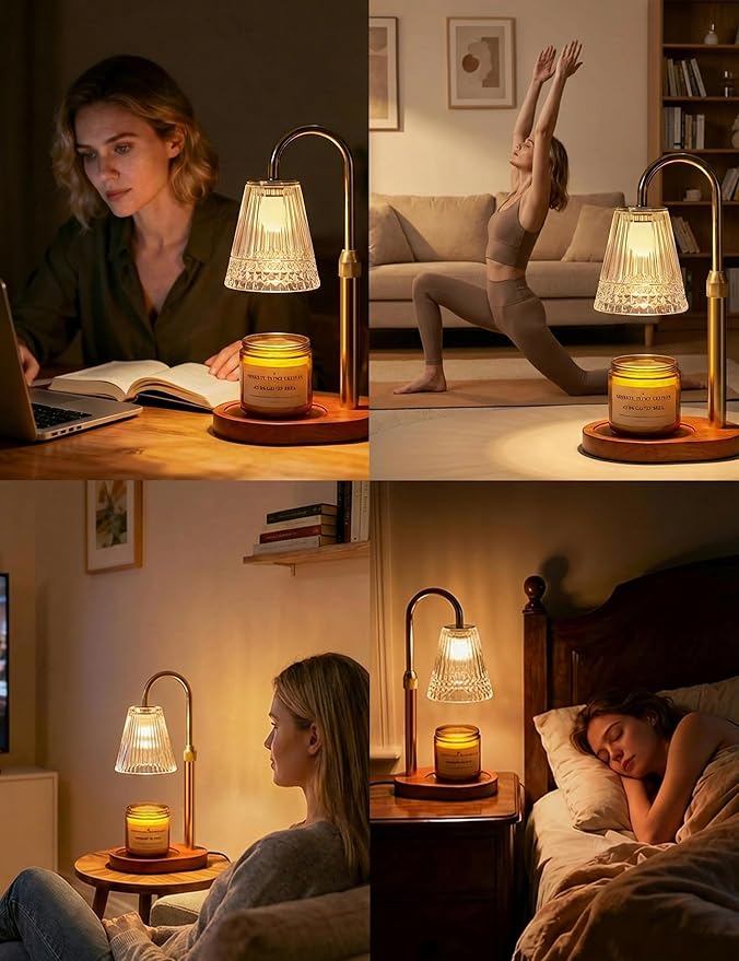 Candle Warmer Lamp with Timer Dimmable, Height Ajustable Candle Lamp Warmer for Jar Candles, Gold Electric Lamp Candle Warmer with 2 Bulbs, Gifts for Christmas, Birthday, Women and Mom