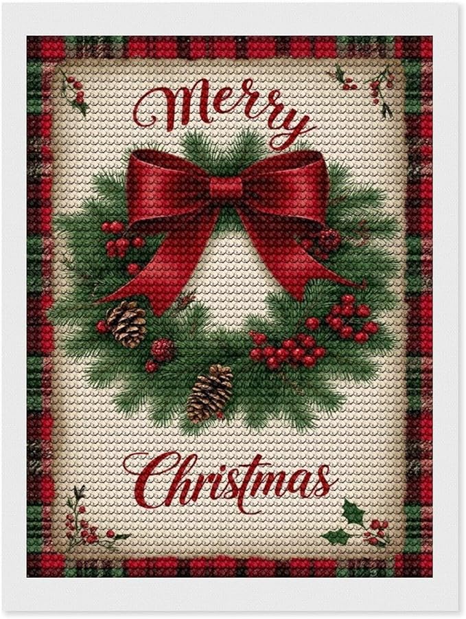 AIVKIEJK Diamond Painting Kits for Adults - Merry Christmas Red Bow & Pine Cones Painting DIY 5D Full Drill Diamond Dots Paintings with Diamonds Gem Art and Crafts Home Decor 12"x16"