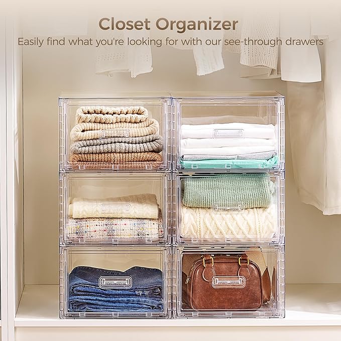 Vtopmart 9 Pack 18QT Clear Stackable Storage Drawers,Easily Assemble Closet Organizers,Plastic Storage Bins for Bathroom,Cabinet,Kitchen Pantry,Under Sink Organization(Medium)
