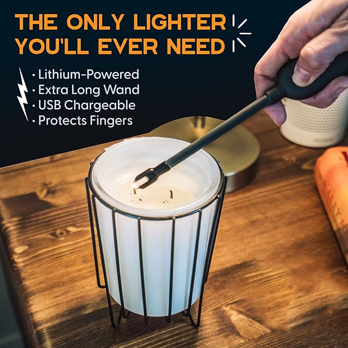 Power Practical Candle Lighter Sparkr USB Rechargeable Electric Lighter w/Plasma Technology & Extra Long Wand, Flameless Lighters for Candles, Camping, Cooking, Black