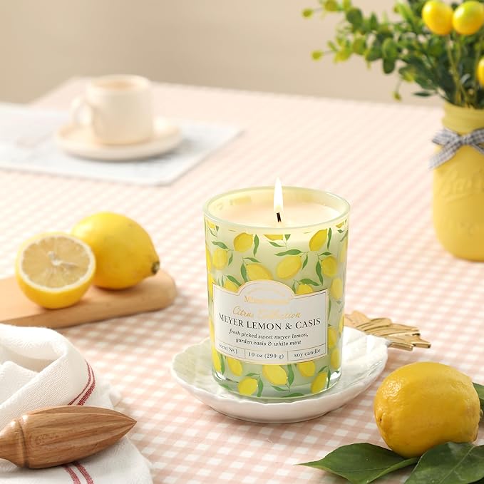 Lemon Candle,Lemon Scented Candles,Spring Summer Scented Candle for Home & Kitchen, Natural Soy Wax Candles,Candles Gift for Womens,Valentines Gift,10oz