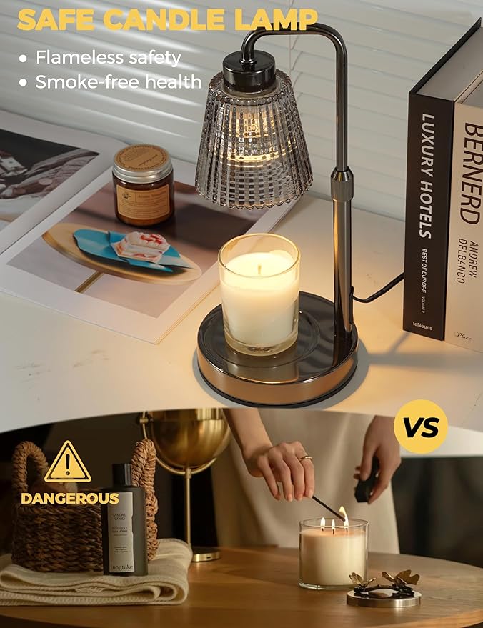 GODONLIF Candle Warmer Lamp with Timer, Adjustable Height Candle Warmer, Dimmable, Home Decor, Wax Warmer Lamp for Jar Candles with 2 Bulbs, Gray