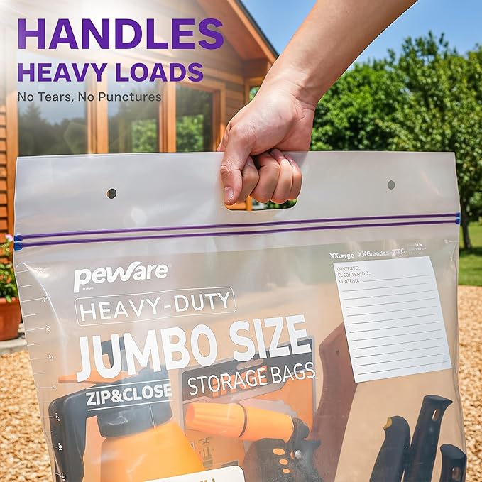 20 Gallon Heavy Duty Jumbo Storage Bags with Handle – 24" x 34" Resealable Zipper Top, Oversized Storage Solution for Clothes, Food, Pillow, Bedding, Household, BPA-Free, Pack of 5, 6 Mil Thick