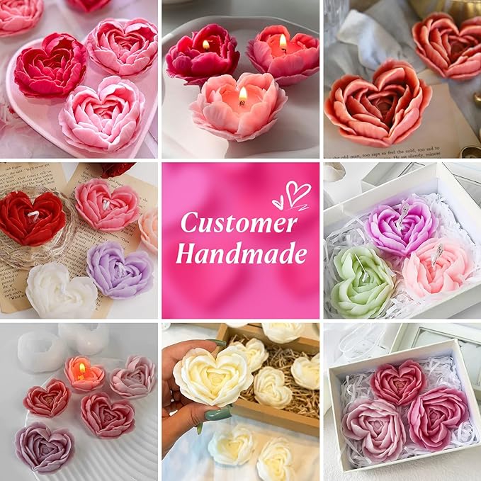 2Pcs Heart Flower Candle Wax molds Silicone Shapes for Candle Making Valentine Day Large Flower Candle Making Valentine Silicone Wax Mold for Candles moldes de silicona para velas