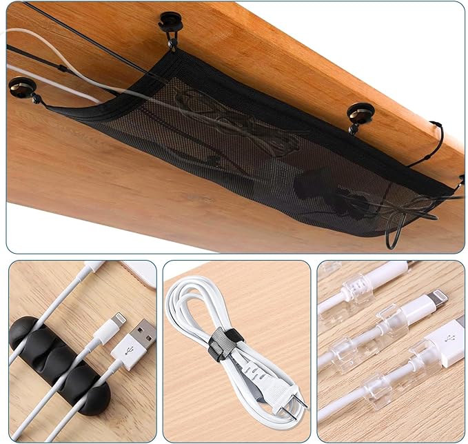Cable Management Mesh Under Desk Kit, Privacy Net, 36PCS Table Flexible Wire Organizer, Extra Large Capacity Kit Desk, 27 x 10 Inches