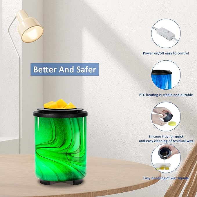 Electric Wax Melt Warmer for Scented Wax with 7-Color Changing LED Night Light, Removable Silicone Dish & PTC Safe Heating - Art-Glass Design for Home, Office Décor, and Gifts for Mom